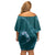 Aloha Hawaii Floral Tapa Off Shoulder Short Dress Patchwork Teal - Polynesian Pride