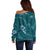 Aloha Hawaii Floral Tapa Off Shoulder Sweater Patchwork Teal - Polynesian Pride