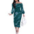 Aloha Hawaii Floral Tapa Off The Shoulder Long Sleeve Dress Patchwork Teal - Polynesian Pride