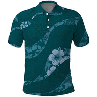 Aloha Hawaii Floral Tapa Polo Shirt Patchwork Teal - Polynesian Pride