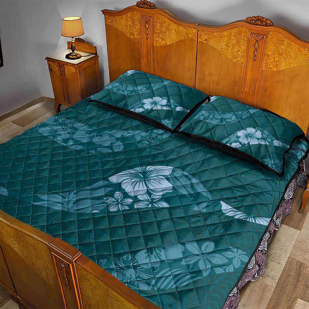 Aloha Hawaii Floral Tapa Quilt Bed Set Patchwork Teal - Polynesian Pride