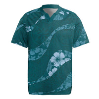 Aloha Hawaii Floral Tapa Rugby Jersey Patchwork Teal - Polynesian Pride