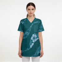 Aloha Hawaii Floral Tapa Scrub Top Patchwork Teal - Polynesian Pride