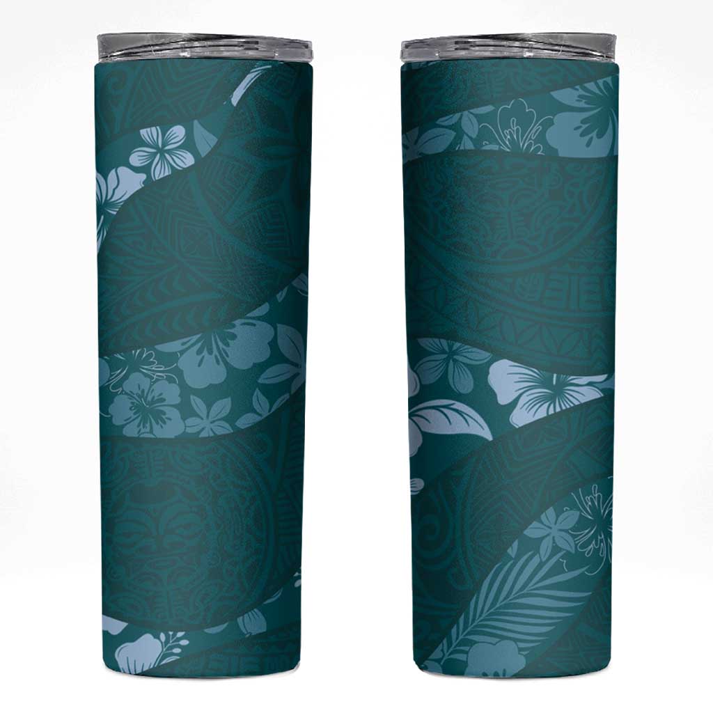 Aloha Hawaii Floral Tapa Skinny Tumbler Patchwork Teal - Polynesian Pride