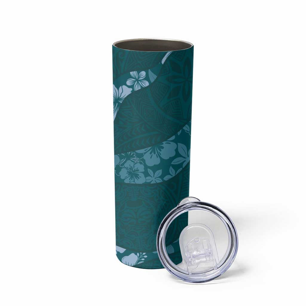 Aloha Hawaii Floral Tapa Skinny Tumbler Patchwork Teal - Polynesian Pride