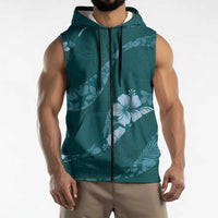 Aloha Hawaii Floral Tapa Sleeveless Zip Hoodie Patchwork Teal LT7