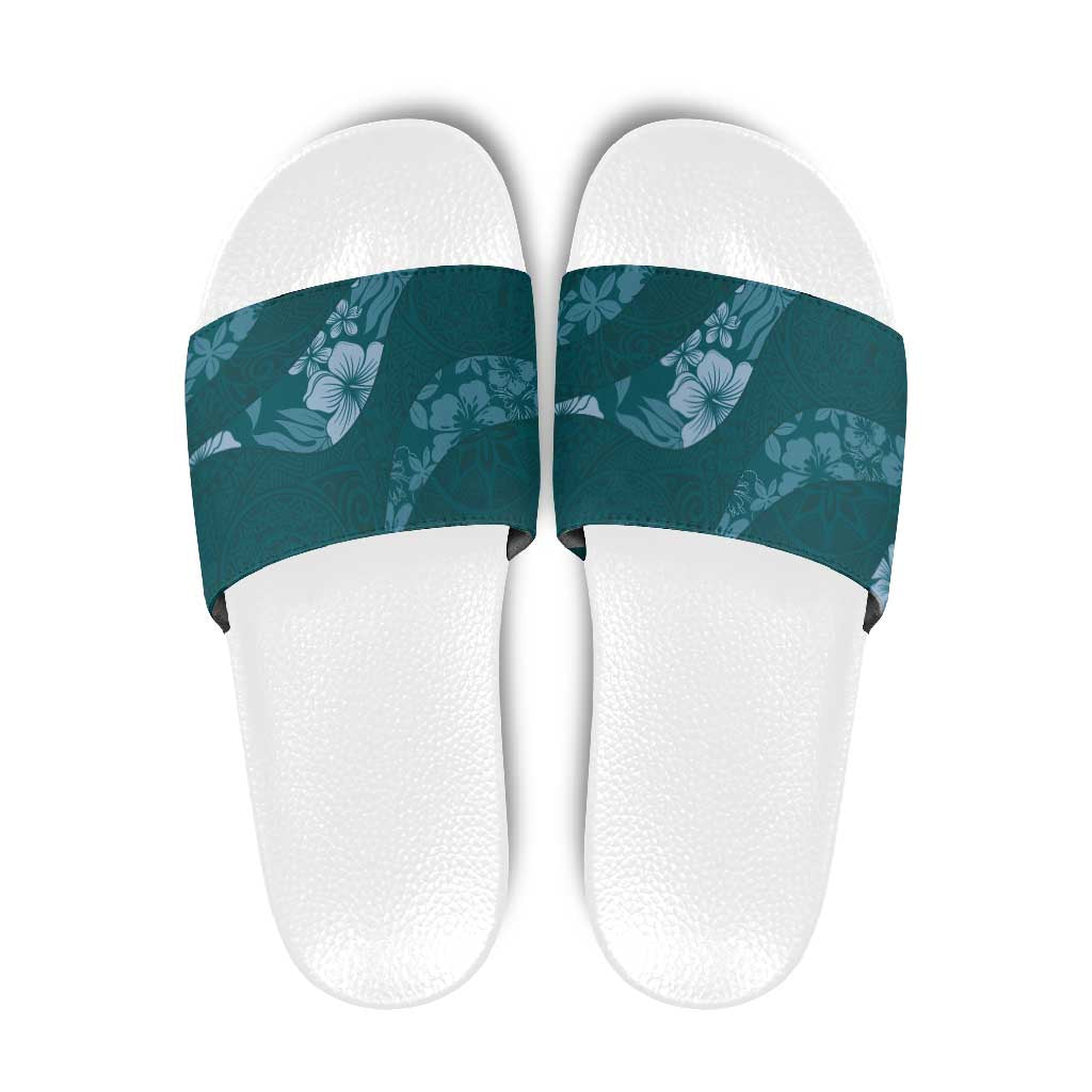 Aloha Hawaii Floral Tapa Slide Sandals Patchwork Teal - Polynesian Pride