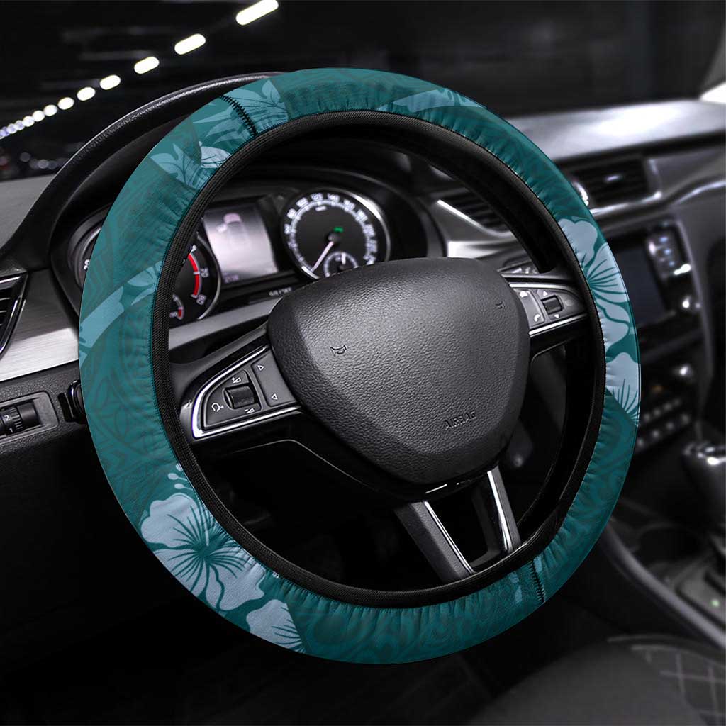 Aloha Hawaii Floral Tapa Steering Wheel Cover Patchwork Teal - Polynesian Pride