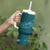 Aloha Hawaii Floral Tapa Tumbler With Handle Patchwork Teal - Polynesian Pride