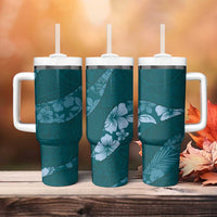 Aloha Hawaii Floral Tapa Tumbler With Handle Patchwork Teal - Polynesian Pride