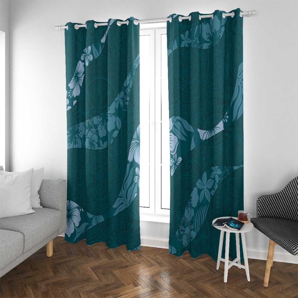 Aloha Hawaii Floral Tapa Window Curtain Patchwork Teal - Polynesian Pride