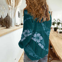 Aloha Hawaii Floral Tapa Women Casual Shirt Patchwork Teal - Polynesian Pride