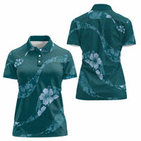 Aloha Hawaii Floral Tapa Women Polo Shirt Patchwork Teal - Polynesian Pride