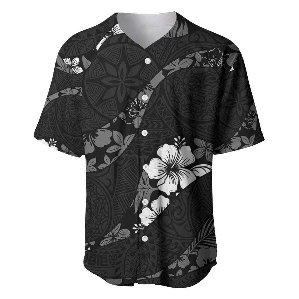Aloha Hawaii Floral Tapa Baseball Jersey Patchwork Charcoal - Polynesian Pride