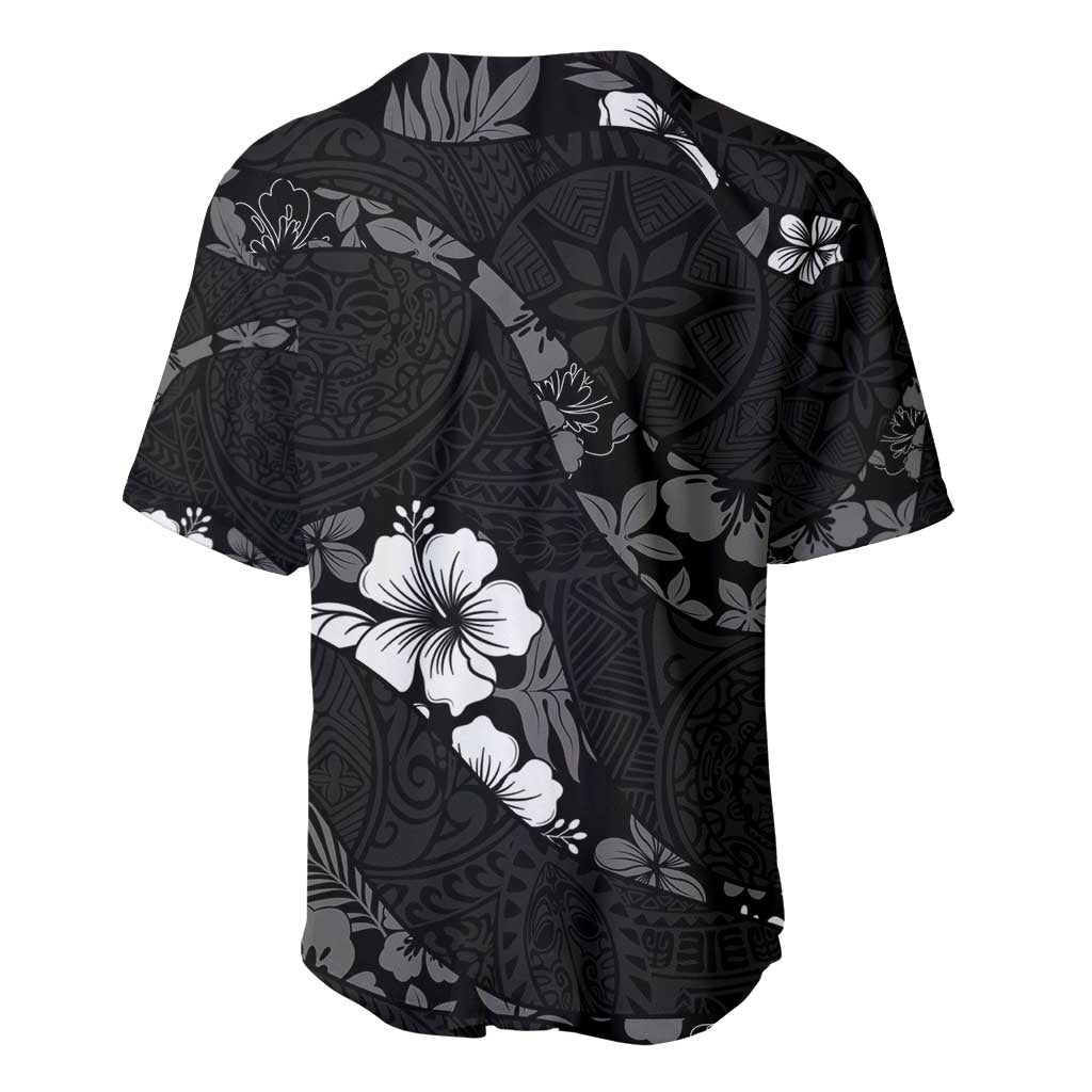Aloha Hawaii Floral Tapa Baseball Jersey Patchwork Charcoal - Polynesian Pride