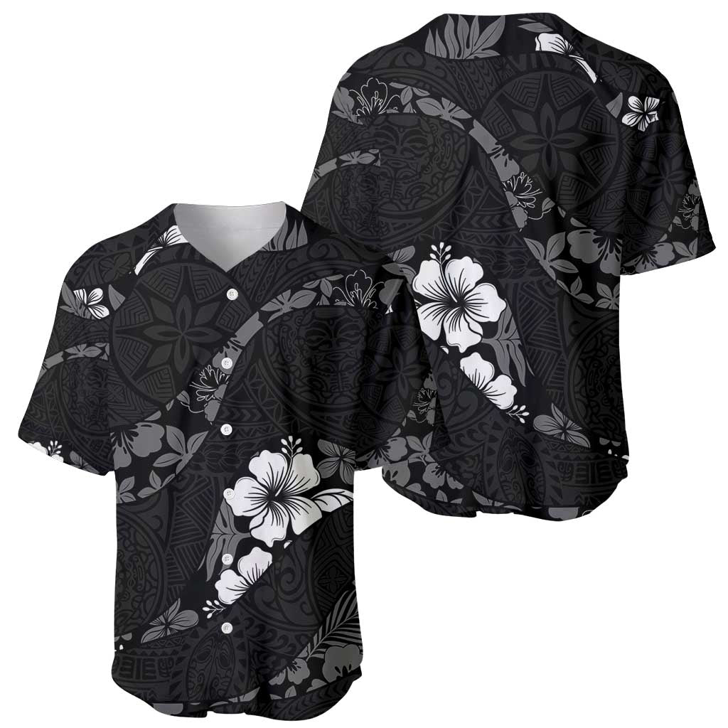 Aloha Hawaii Floral Tapa Baseball Jersey Patchwork Charcoal - Polynesian Pride
