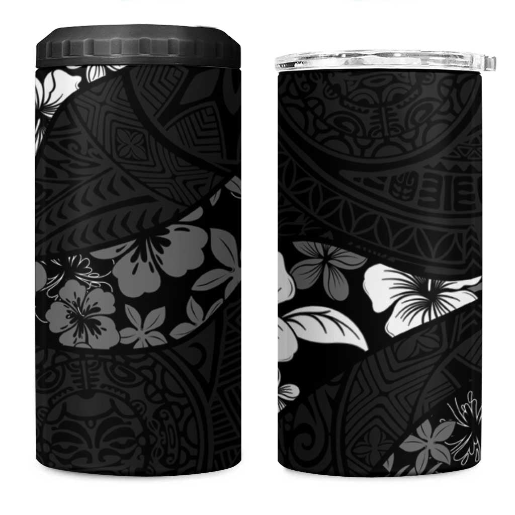 Aloha Hawaii Floral Tapa 4 in 1 Can Cooler Tumbler Patchwork Charcoal - Polynesian Pride