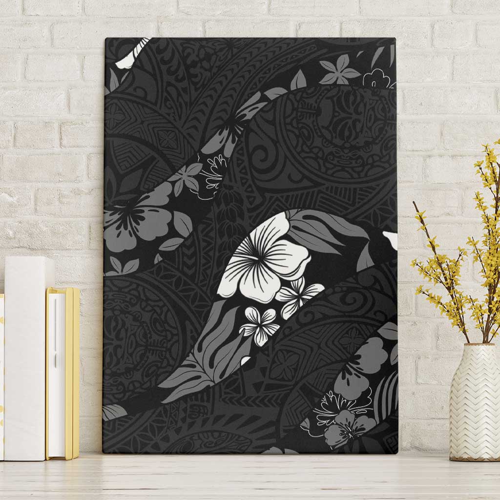 Aloha Hawaii Floral Tapa Canvas Wall Art Patchwork Charcoal - Polynesian Pride