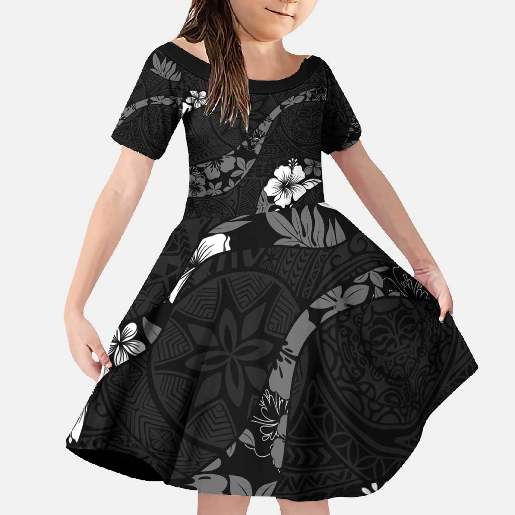 Aloha Hawaii Floral Tapa Family Matching Mermaid Dress and Hawaiian Shirt Patchwork Charcoal - Polynesian Pride
