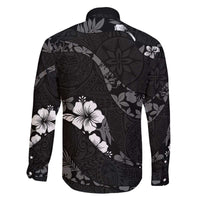 Aloha Hawaii Floral Tapa Family Matching Off The Shoulder Long Sleeve Dress and Hawaiian Shirt Patchwork Charcoal - Polynesian Pride