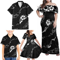 Aloha Hawaii Floral Tapa Family Matching Off Shoulder Maxi Dress and Hawaiian Shirt Patchwork Charcoal - Polynesian Pride