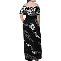 Aloha Hawaii Floral Tapa Family Matching Off Shoulder Maxi Dress and Hawaiian Shirt Patchwork Charcoal - Polynesian Pride