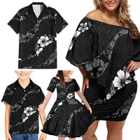 Aloha Hawaii Floral Tapa Family Matching Off Shoulder Short Dress and Hawaiian Shirt Patchwork Charcoal - Polynesian Pride