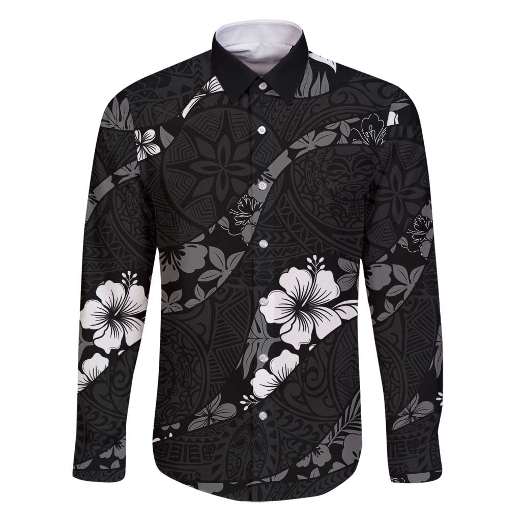 Aloha Hawaii Floral Tapa Family Matching Off Shoulder Short Dress and Hawaiian Shirt Patchwork Charcoal - Polynesian Pride