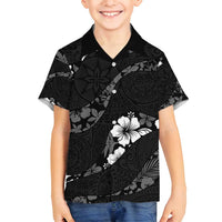 Aloha Hawaii Floral Tapa Family Matching Puletasi and Hawaiian Shirt Patchwork Charcoal - Polynesian Pride