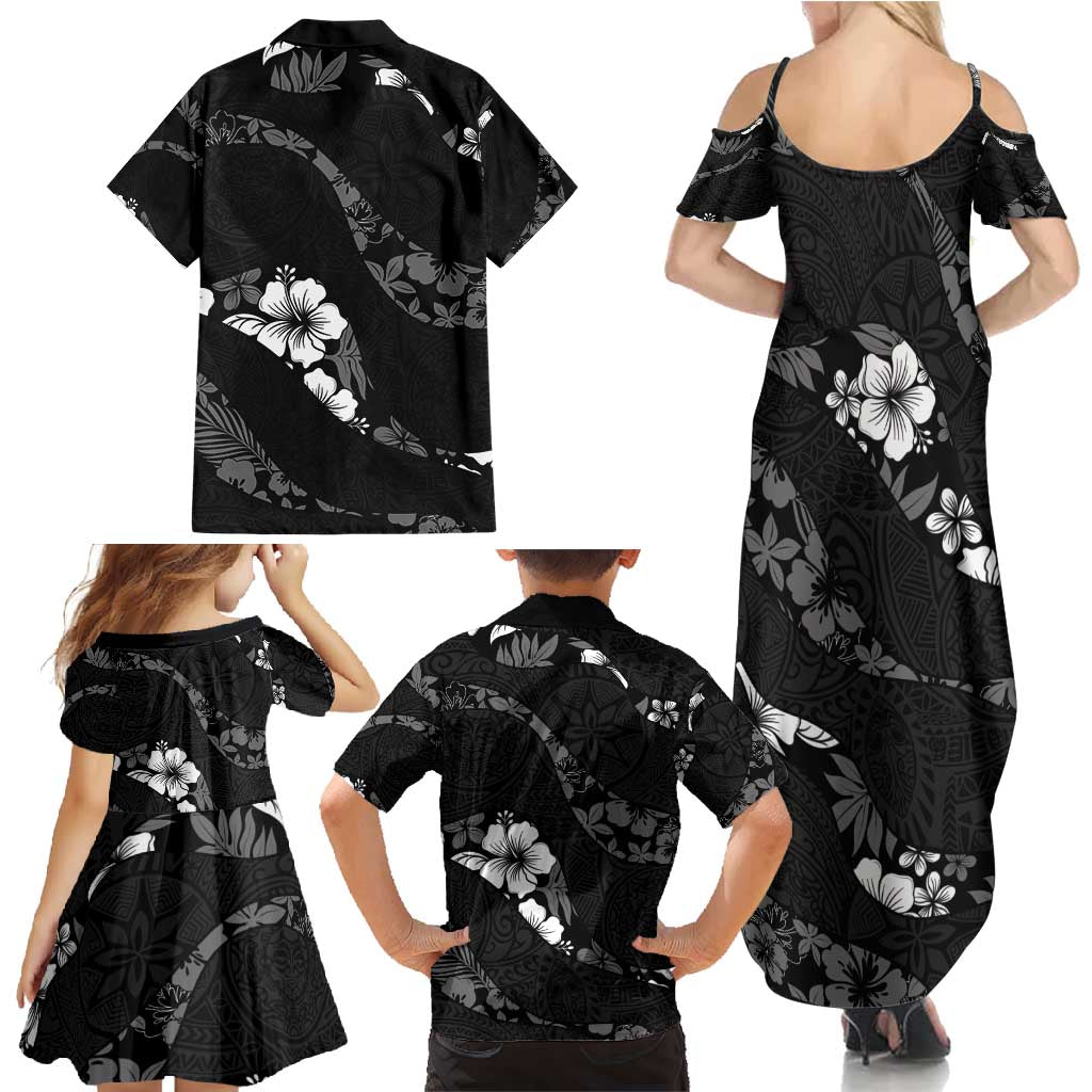 Aloha Hawaii Floral Tapa Family Matching Summer Maxi Dress and Hawaiian Shirt Patchwork Charcoal - Polynesian Pride