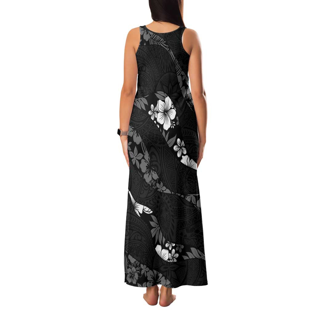 Aloha Hawaii Floral Tapa Family Matching Tank Maxi Dress and Hawaiian Shirt Patchwork Charcoal - Polynesian Pride