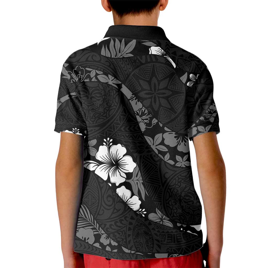 Aloha Hawaii Floral Tapa Kid Polo Shirt Patchwork Charcoal - Polynesian Pride