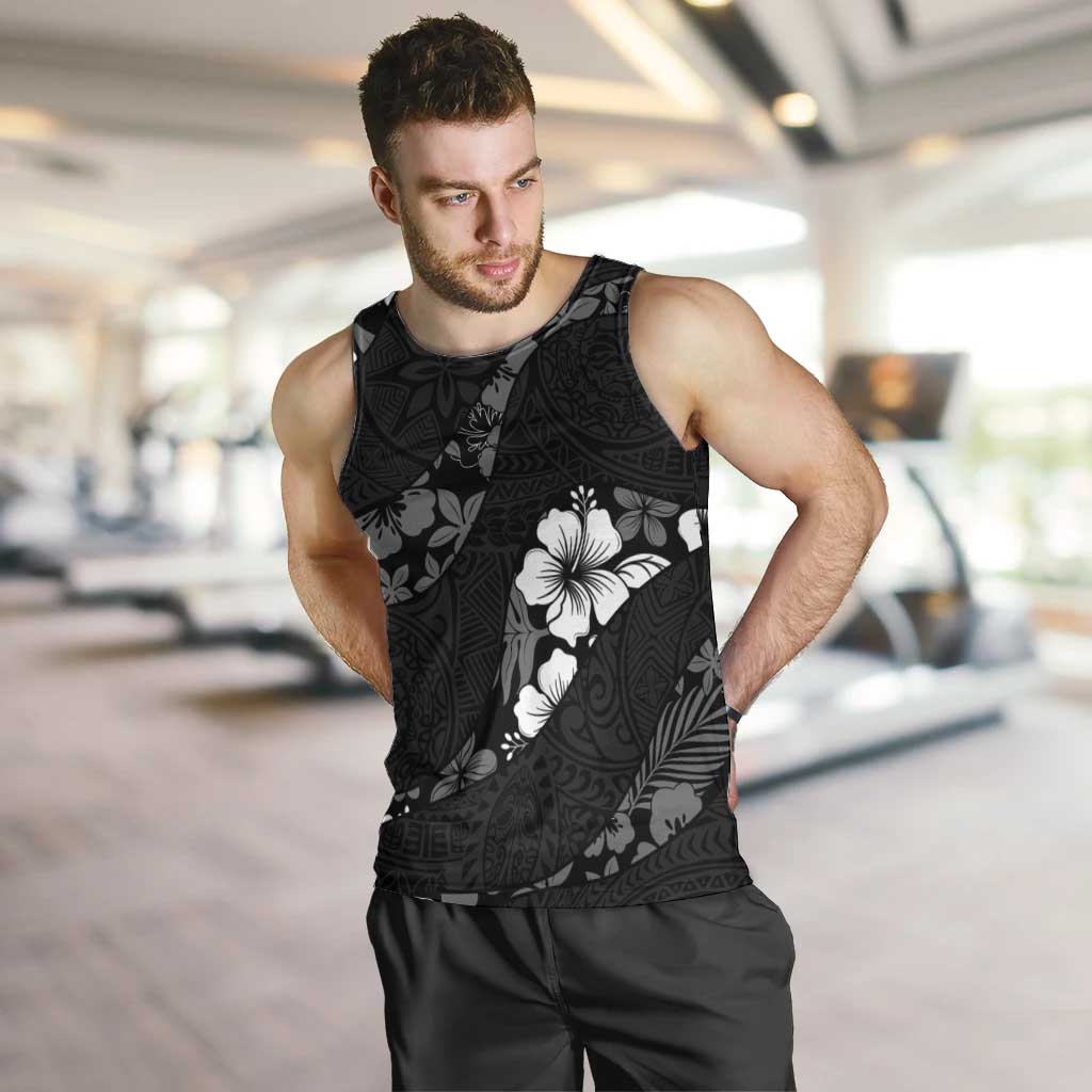 Aloha Hawaii Floral Tapa Men Tank Top Patchwork Charcoal - Polynesian Pride