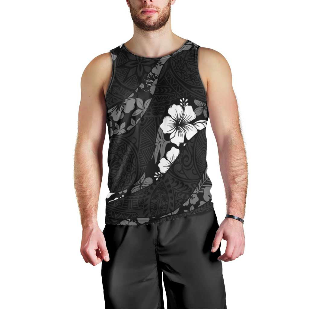 Aloha Hawaii Floral Tapa Men Tank Top Patchwork Charcoal - Polynesian Pride