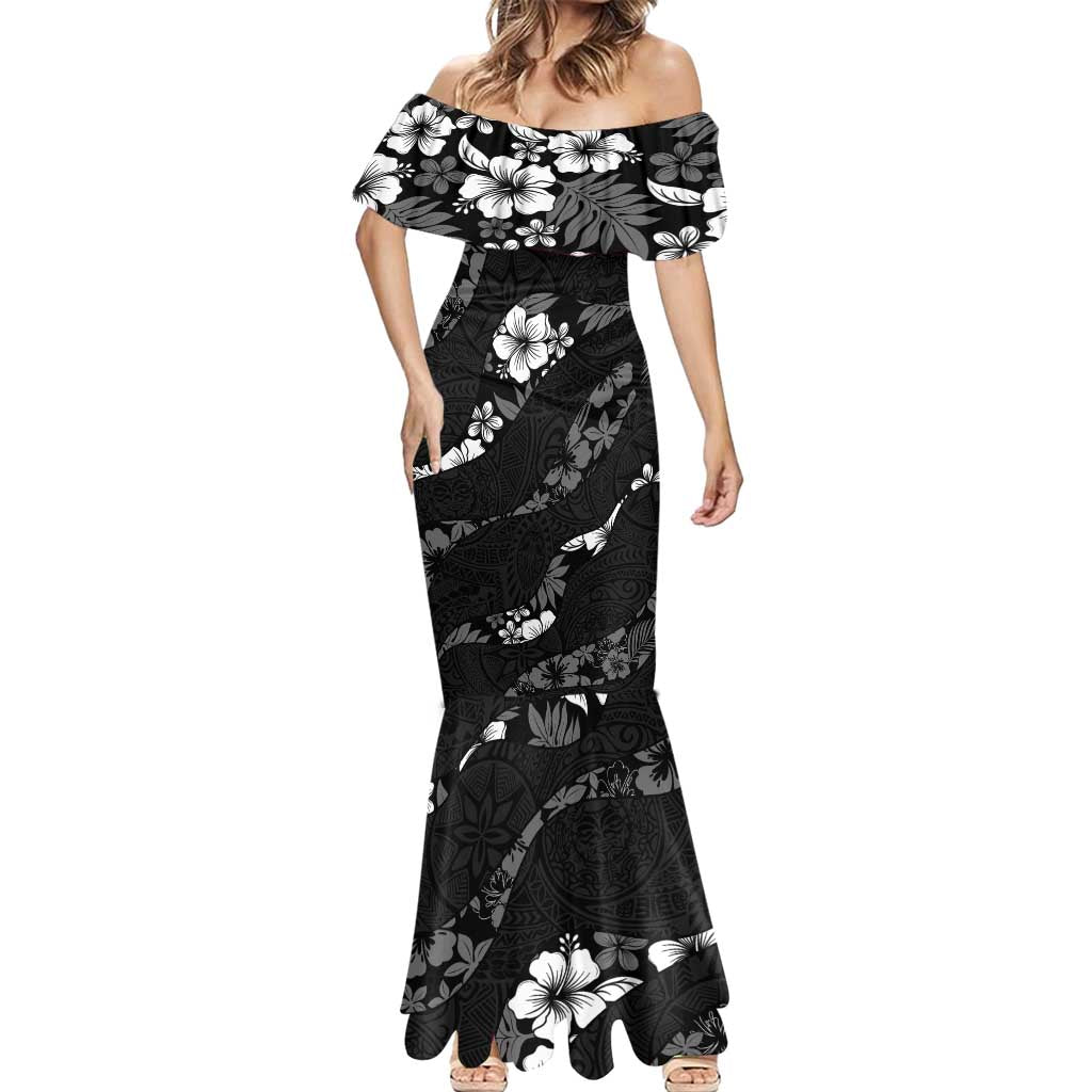 Aloha Hawaii Floral Tapa Mermaid Dress Patchwork Charcoal - Polynesian Pride