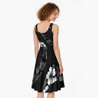 Aloha Hawaii Floral Tapa Midi Dress Patchwork Charcoal - Polynesian Pride