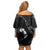 Aloha Hawaii Floral Tapa Off Shoulder Short Dress Patchwork Charcoal - Polynesian Pride