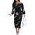 Aloha Hawaii Floral Tapa Off The Shoulder Long Sleeve Dress Patchwork Charcoal - Polynesian Pride