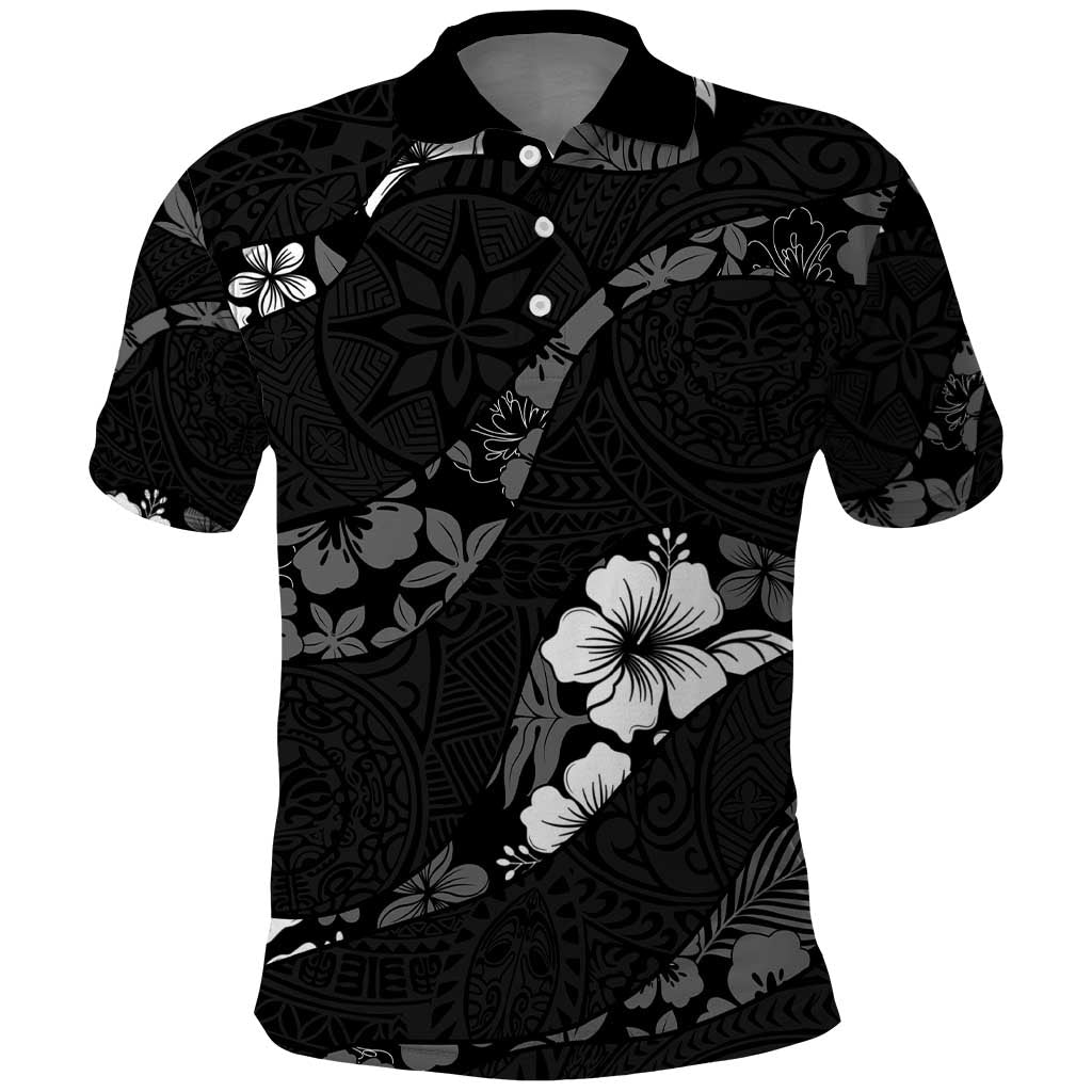 Aloha Hawaii Floral Tapa Polo Shirt Patchwork Charcoal - Polynesian Pride