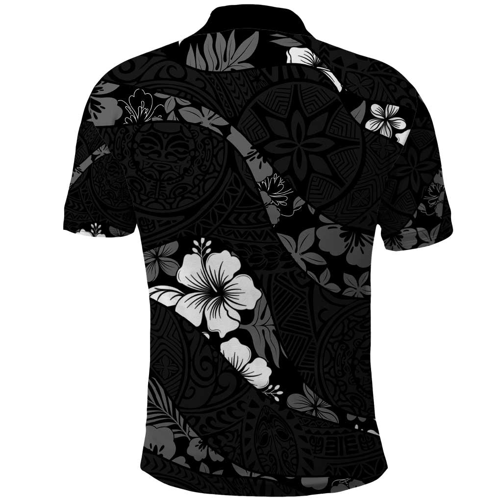 Aloha Hawaii Floral Tapa Polo Shirt Patchwork Charcoal - Polynesian Pride