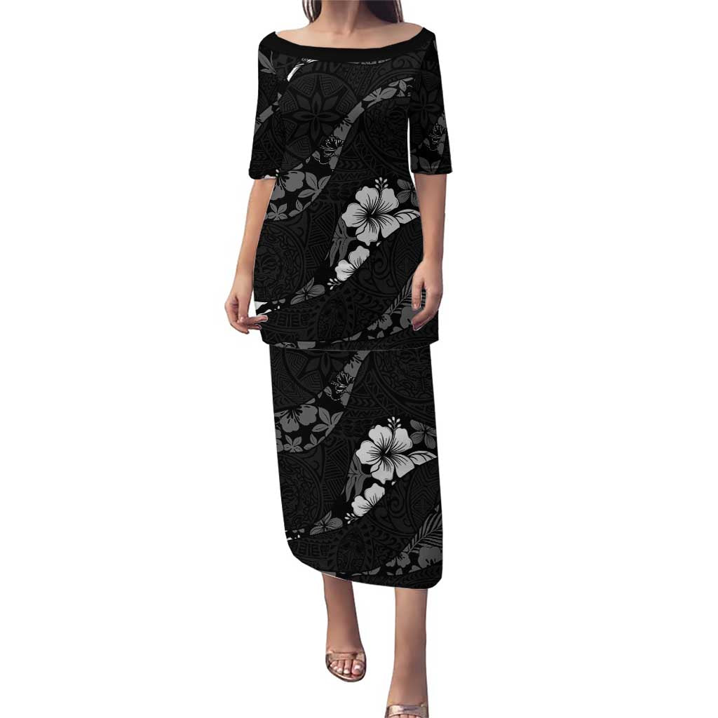 Aloha Hawaii Floral Tapa Puletasi Patchwork Charcoal - Polynesian Pride