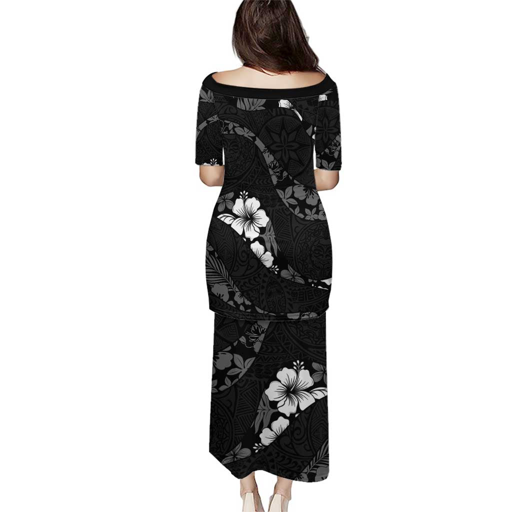 Aloha Hawaii Floral Tapa Puletasi Patchwork Charcoal - Polynesian Pride