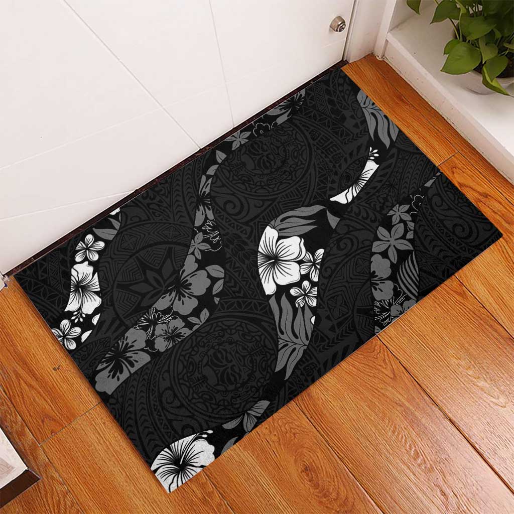 Aloha Hawaii Floral Tapa Rubber Doormat Patchwork Charcoal - Polynesian Pride