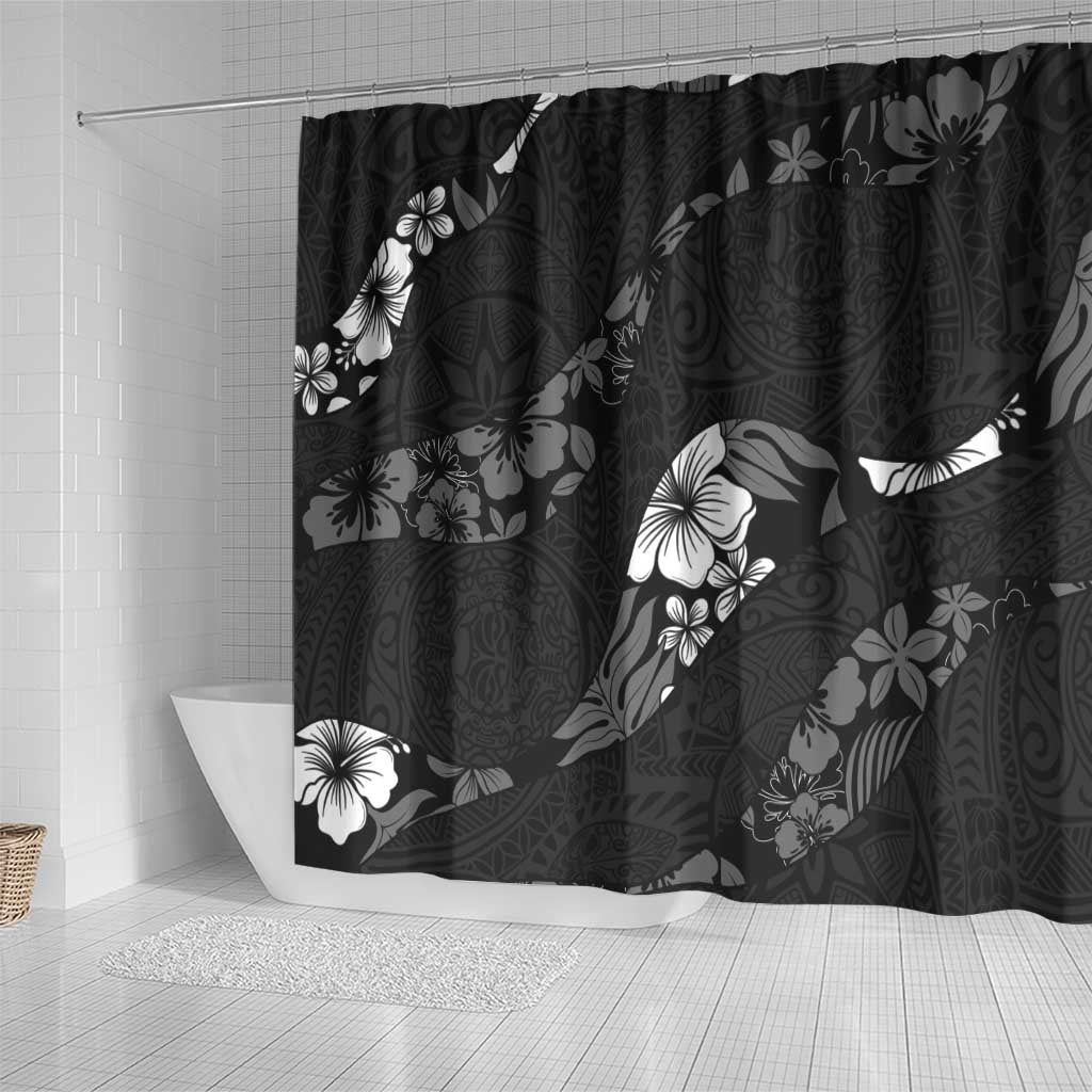 Aloha Hawaii Floral Tapa Shower Curtain Patchwork Charcoal - Polynesian Pride