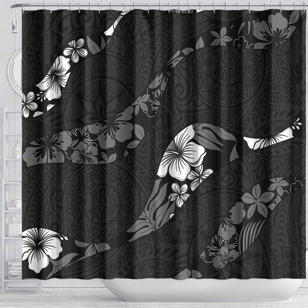Aloha Hawaii Floral Tapa Shower Curtain Patchwork Charcoal - Polynesian Pride