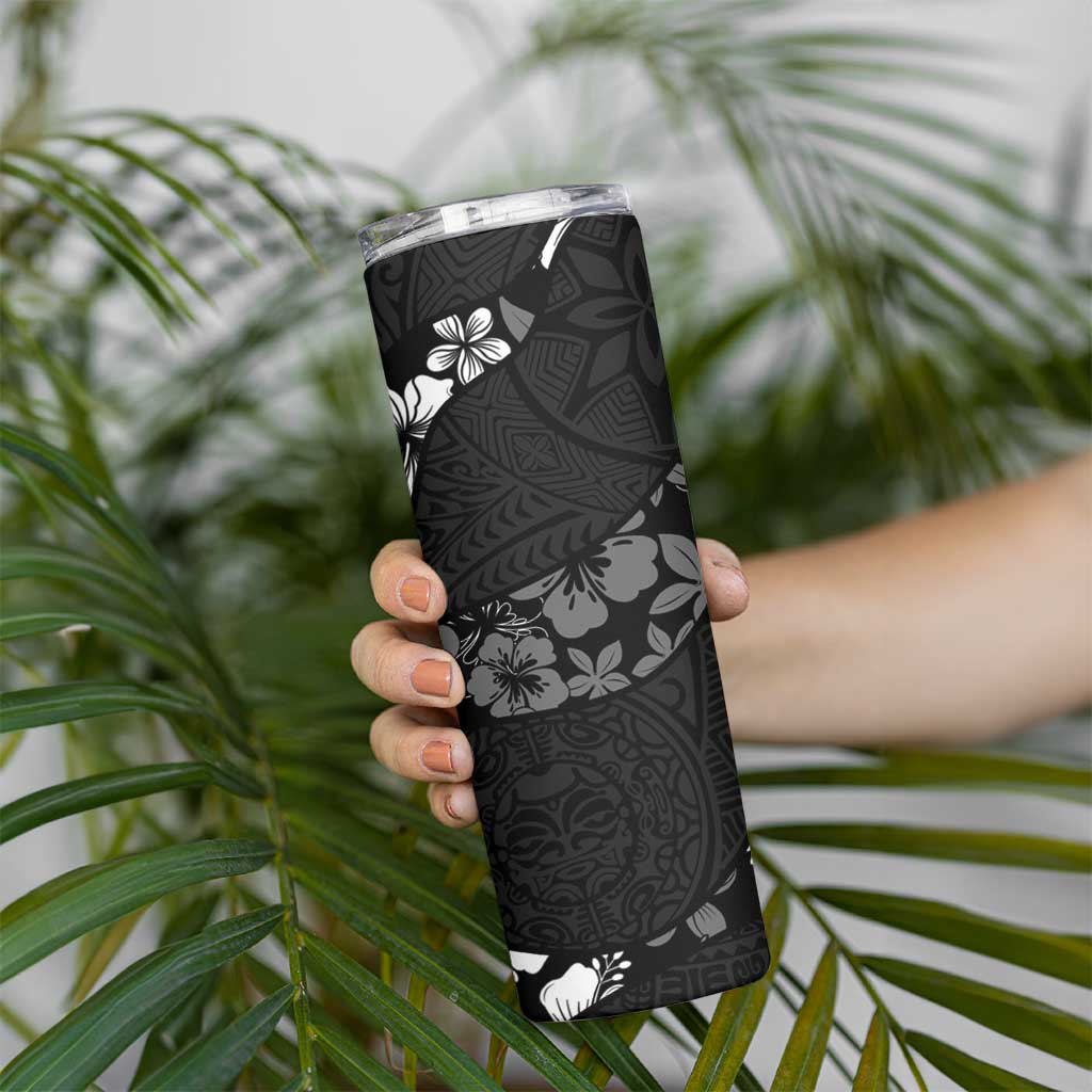 Aloha Hawaii Floral Tapa Skinny Tumbler Patchwork Charcoal - Polynesian Pride