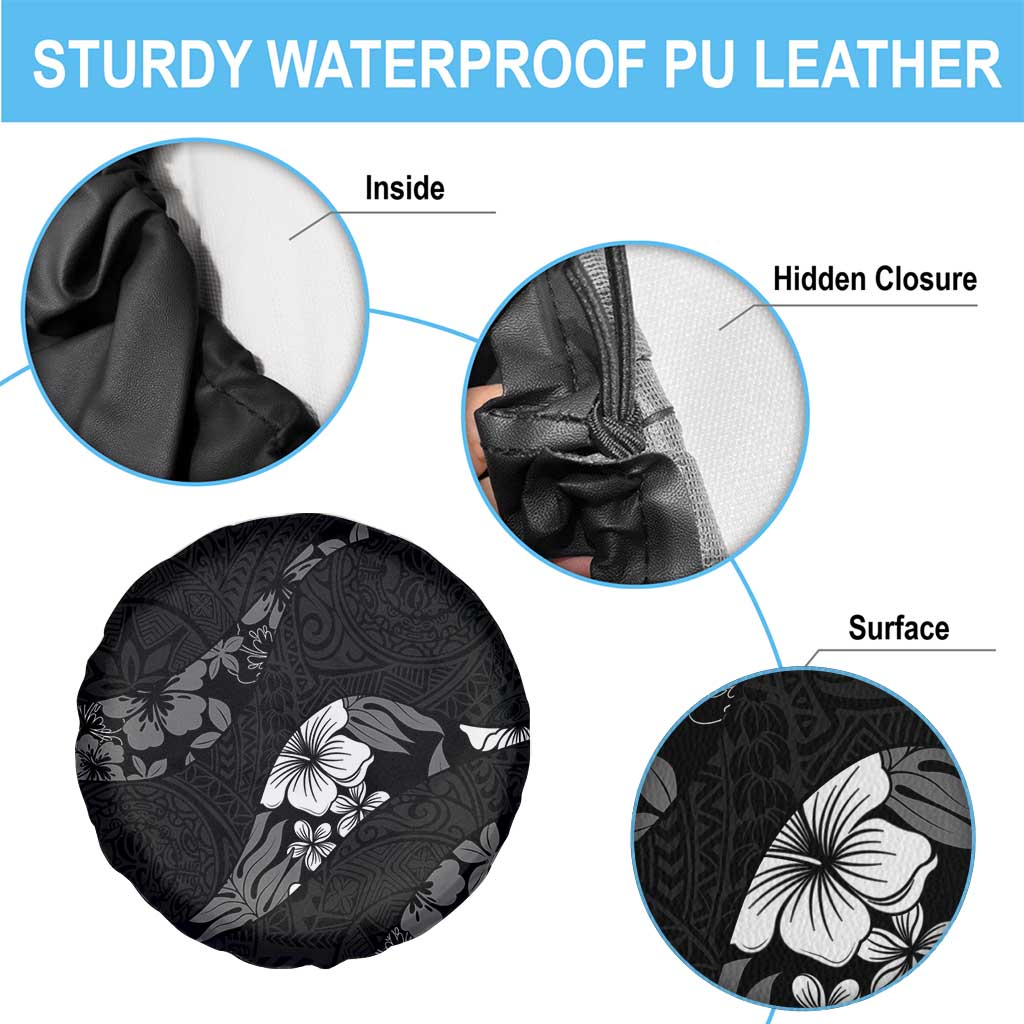 Aloha Hawaii Floral Tapa Spare Tire Cover Patchwork Charcoal - Polynesian Pride