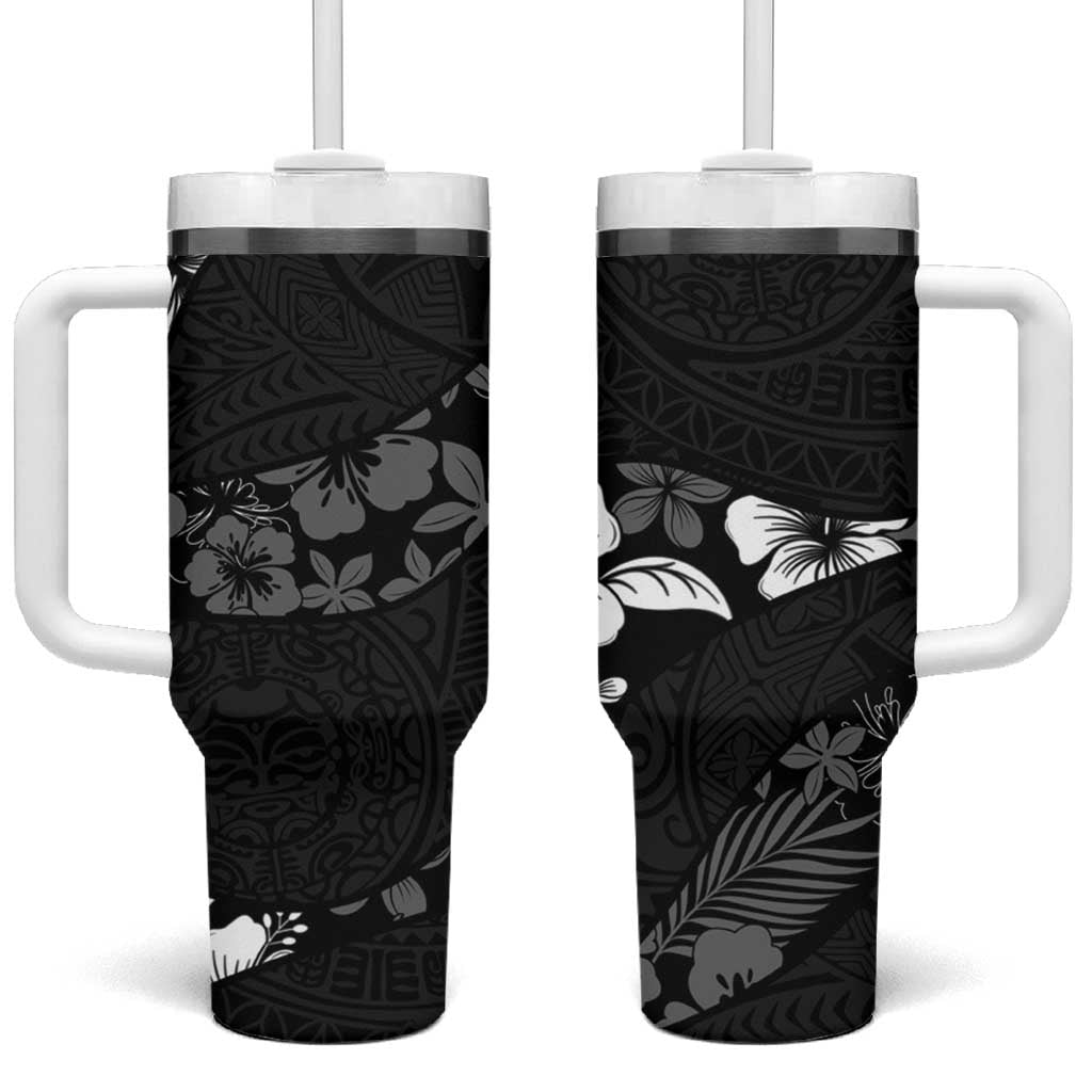 Aloha Hawaii Floral Tapa Tumbler With Handle Patchwork Charcoal - Polynesian Pride