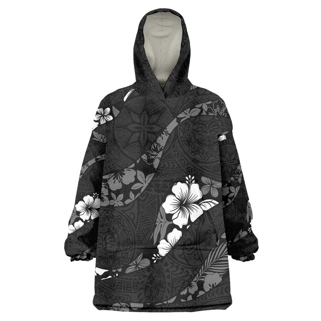 Aloha Hawaii Floral Tapa Wearable Blanket Hoodie Patchwork Charcoal - Polynesian Pride