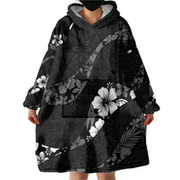 Aloha Hawaii Floral Tapa Wearable Blanket Hoodie Patchwork Charcoal - Polynesian Pride